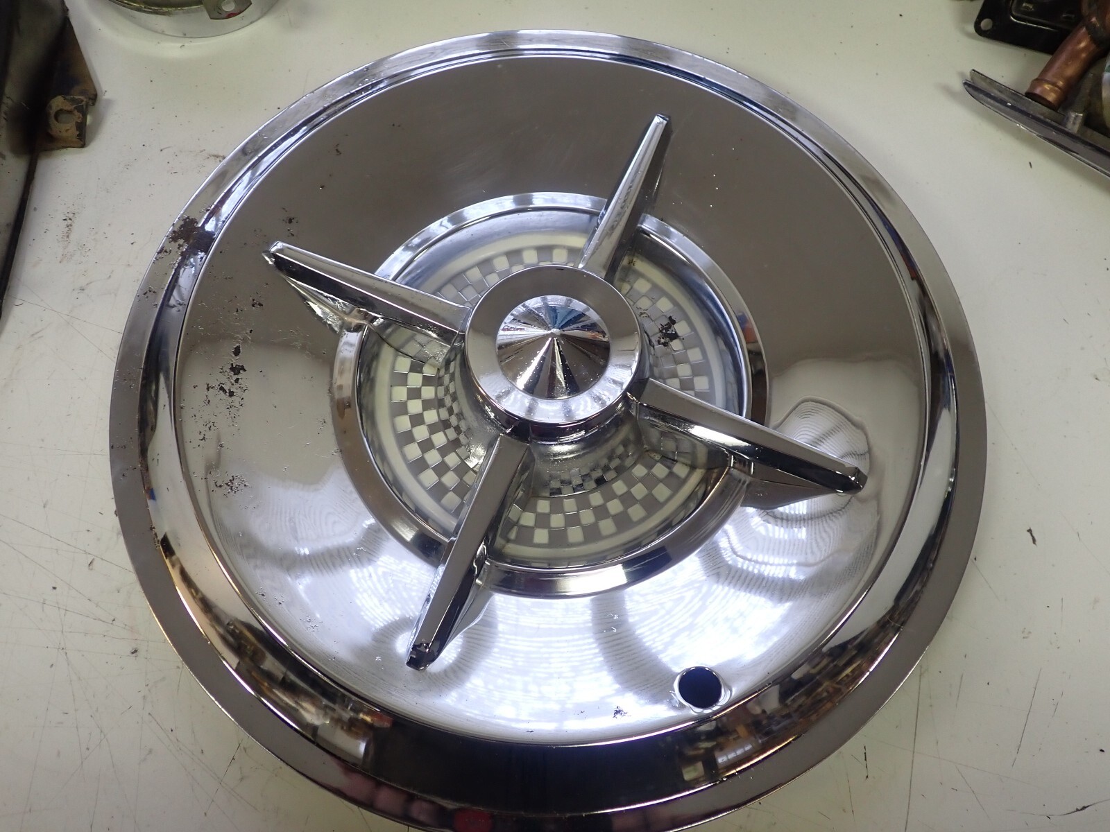 NOS 1950s 1960s 4 Bar Spinner 15" Hubcap Chrome Some Storage Damage