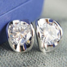3Ct Lab Created Diamond Push Back Solitaire Stud Earrings 14K White Gold Finish