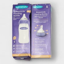 Lansinoh Breastmilk Feeding Bottle with NaturalWave Slow Flow Nipple 8 Oz 2 pcs