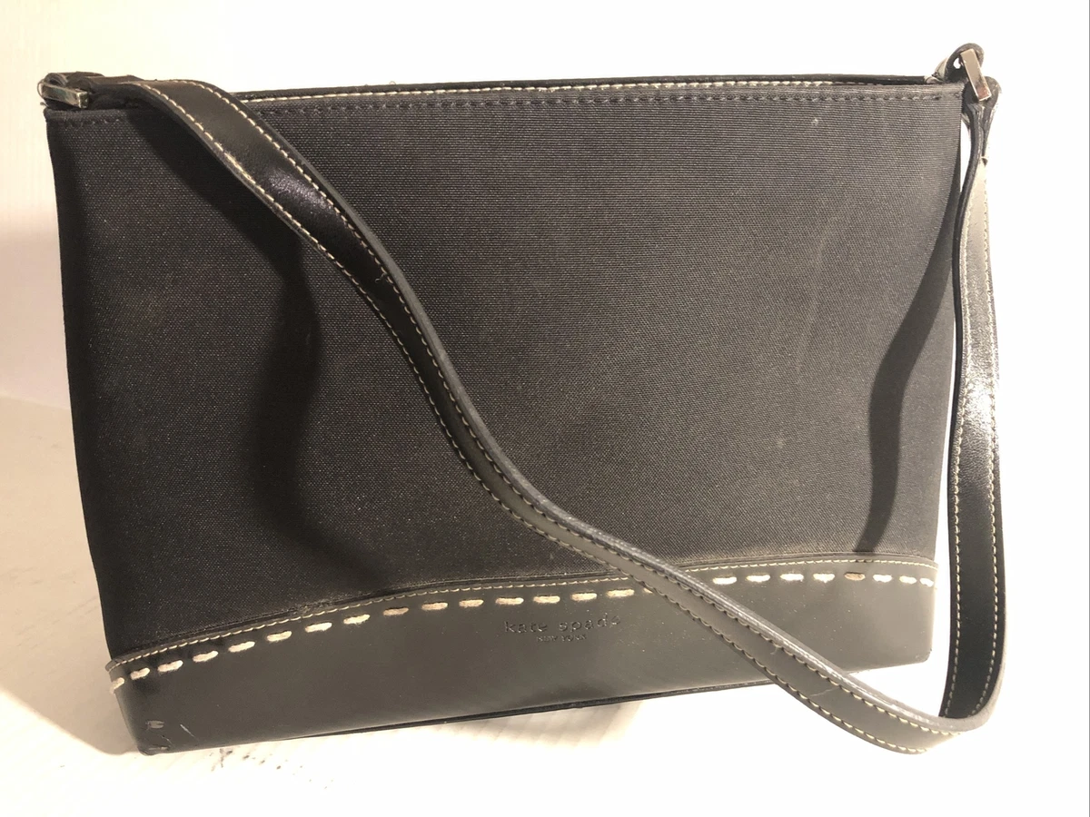 kate spade purse black white stitching medium shoulder leather