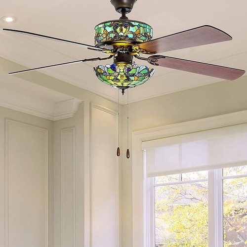 RIVER OF GOODS Stained Glass Magna Carta LED Ceiling Fan - 52" L x 52" W - Picture 5 of 6
