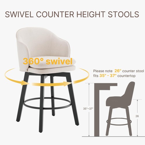 Counter Height Barstools 26 inch Upholstered Swivel Bar Stools with Back for ... - Picture 2 of 6