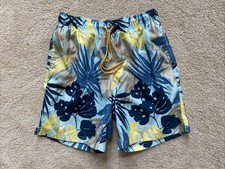 Lands End Men's 8 Inch Board Shorts Swim Trunks BLUE TROPICAL PALM Size M 32-34