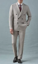 SPIER AND MACKAY Men's Sand Sharkskin  Double Breasted Suit Size 44R