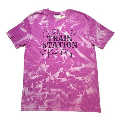 Bleach Dyed Heather Berry Tee    Train Station Kind of Day  Graphic   Unisex Lar