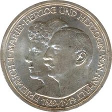 Anhalt 3 Mark 1914 A Silberne Hochzeit Silber*