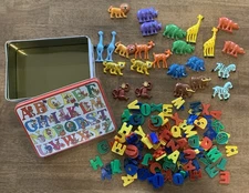 Vintage 1980s JSNY Refrigerator Magnets 124 Letters 24 Zoo Animals And Tin Box