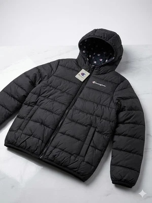 Champion Daunenjacke Schwarz Gr. M,L Kinder/Jugendliche Kapuze Neu - Bild 1 von 4