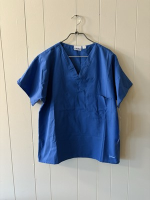 #ad NWT Landau Adult Blue Short Sleeve Scrub Top With Pocket One Size Medical V5 $7.79
