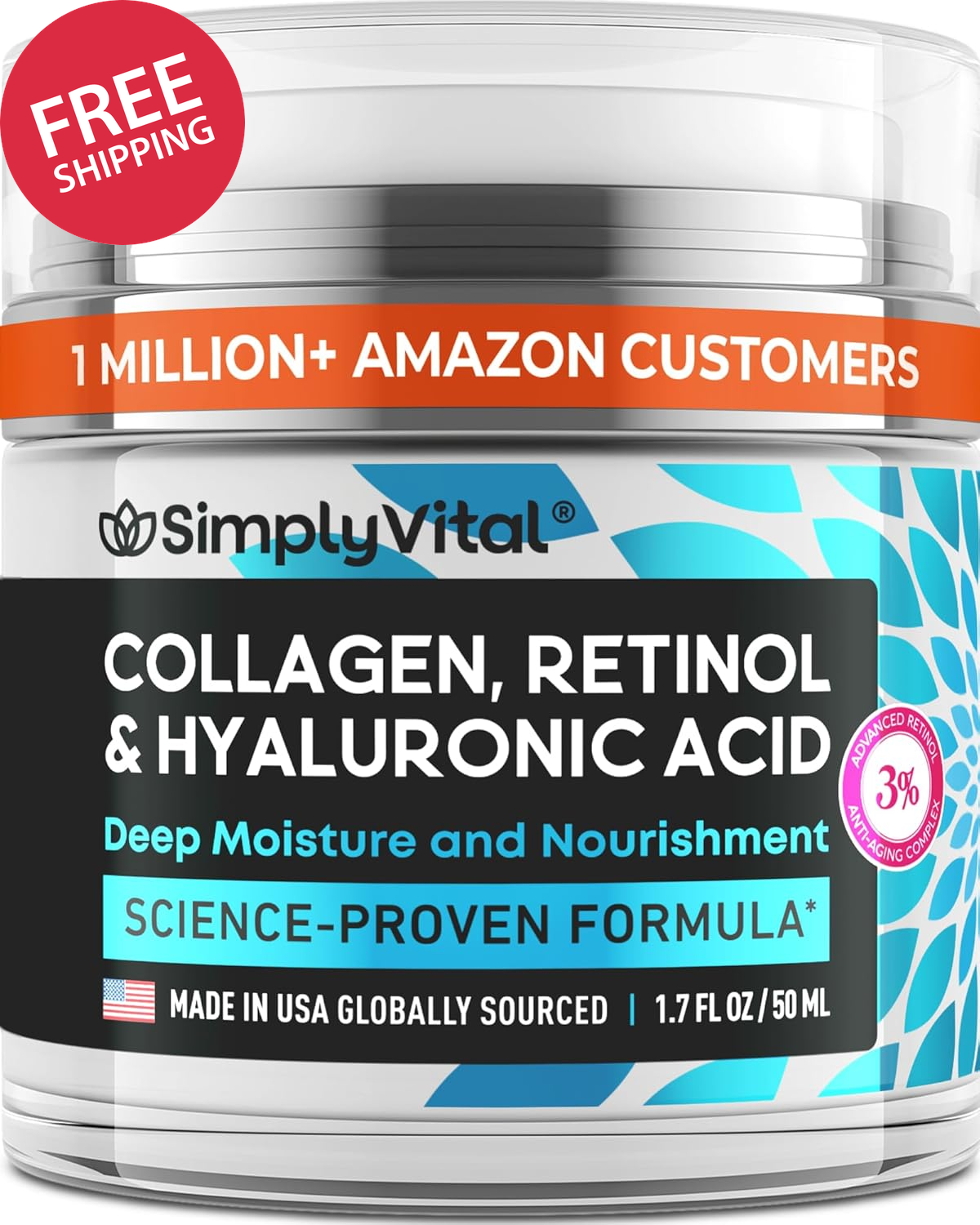 Anti-Aging Face Moisturizer with Retinol, Collagen & Hyaluronic Acid - Made in U