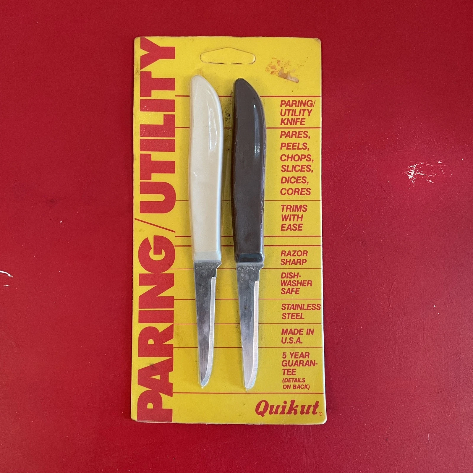 Vintage Quikut Paring Utility Knives 2-Pack Beige Cream Brown Color - New