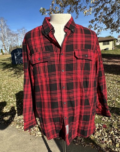 I Put Out Upcycled Back Patch Flannel Shirt - size XL - Red and Black Plaid - Picture 3 of 5