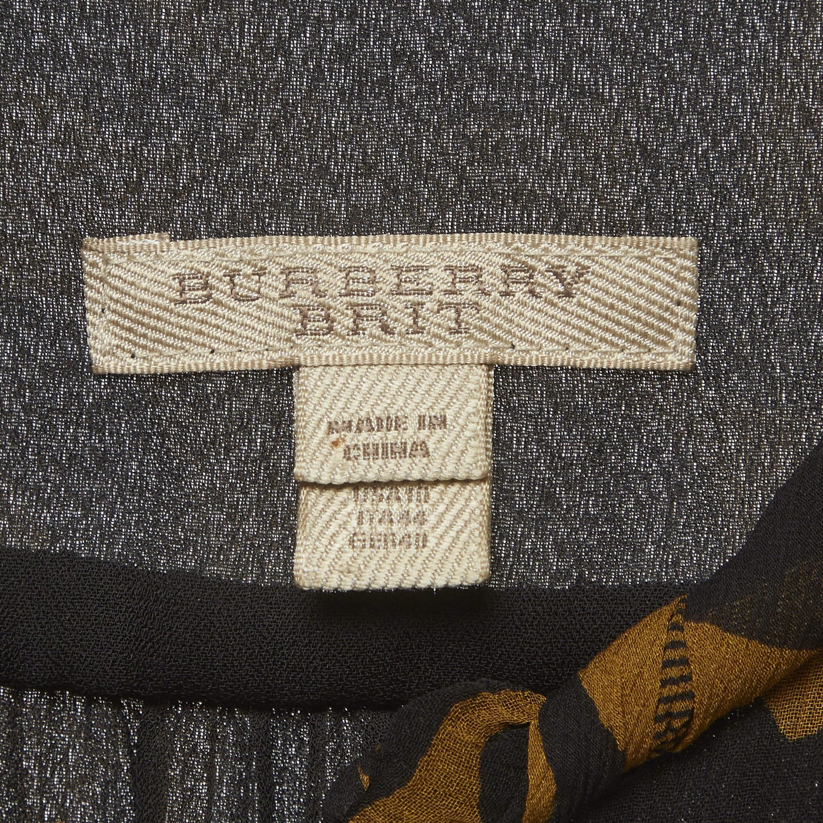 Burberry Brit BlackMustard Abstract Print Silk Midi Dress M thumbnail 5