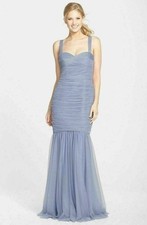 Amsale Tulle Mermaid Gown Sz 0 Blue