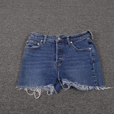 We The Free Shorts Womens 26 Blue Denim Button Fly Cutoff Frayed Hem Stretch