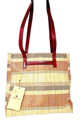 Patricia Nash Straw Multi Wave Ochre Viana Italian Fine Tote Bag New