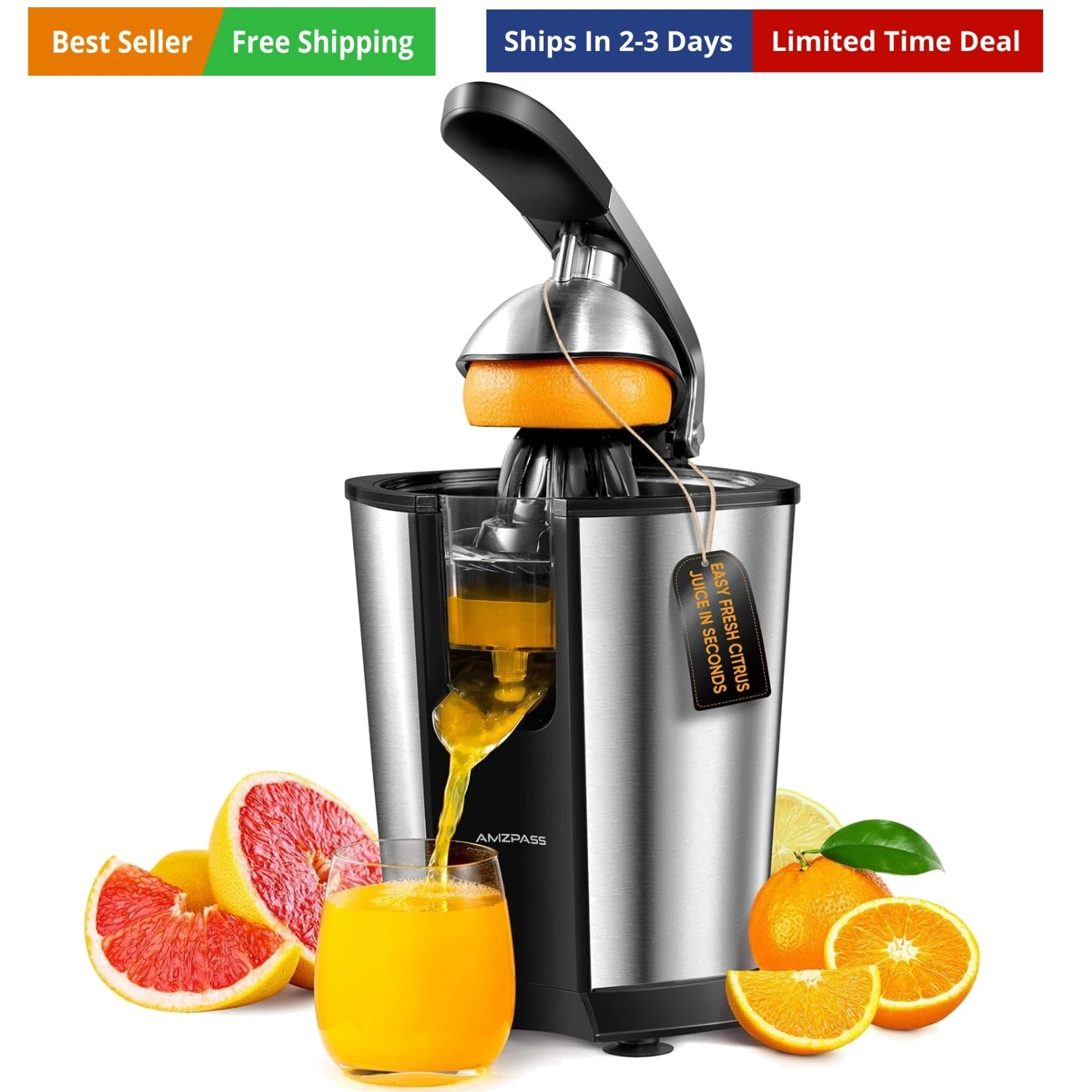 Electric Orange Juicer, Citrus Juicer Squeezer with 2 Cones and Soft Grip Han...