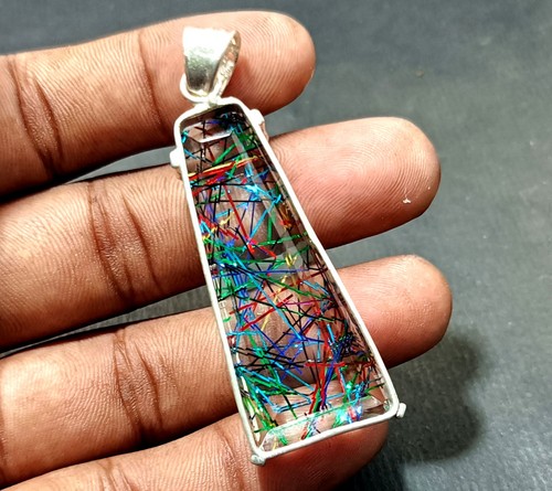 EGL Certified 96.40 Ct Natural Rutilated 925 Solid Silver Pendant LOOSE Gemstone - Picture 7 of 7