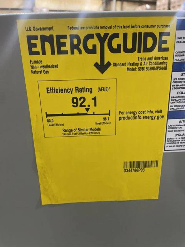 American Standard S9B1B080D4PSAA 80,000 Btu DownflowGas Furnace 92.1% 1794 Cfm - Image 4 of 4