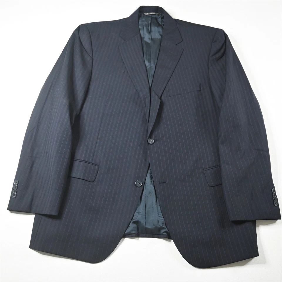 Jack Victor Savile Row 44R 38x32 Navy Blue Striped 100% Wool Verona Mens Suit - image 2 of 4