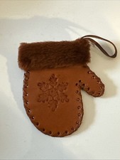 Brown Leather With Fur Mitten Christmas Ornament