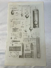 Antique 18th Century Pneumatics Hydrometer Hygrometer Copper Engraving Plate