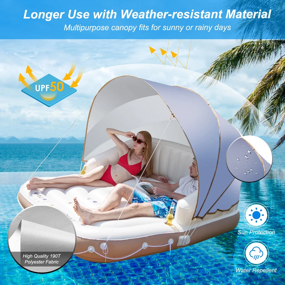 Canopy Island Inflatable Pool Float Lounge Swimming Raft Lounge Beach Seaside - Image 2 of 4