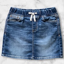 Gap Kids Girls Jean Mini Skirt Size M 8 Pull On Denim Blue Faux Drawstring Tween