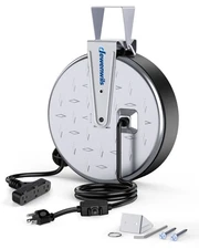 DEWENWILS 30 Ft Retractable Extension Cord Reel,Ceiling/Wall Mount,Metal Plate