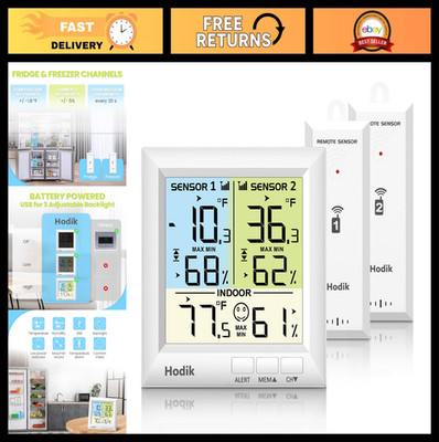 Digital Wireless Freezer & Refrigerator Thermometer with Alarm, 330FT Range, 3 B