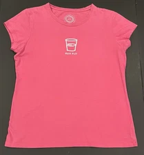 Life Is Good Half Full Cup Women's T-shirt Large Pink
