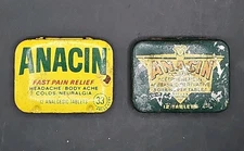 2 Vintage  small Anacin pain relief tins one yellow one blue