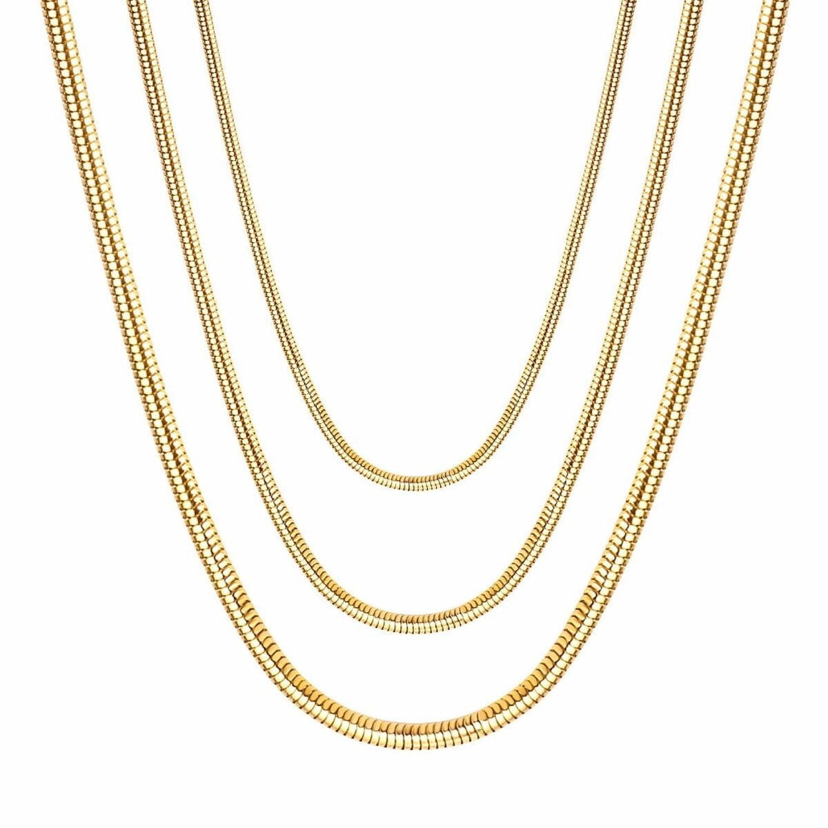 DJADEE 18K Gold Plated Snake Chain Necklace – 1/2/3mm Thickness, 50-70cm – For Men & Women