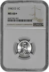 1943 D 1c Lincoln Steel Wheat Cent NGC Graded MS 66+ in New Holder