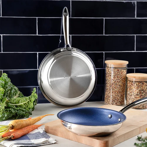Granitestone Trusty 2 Pack Stainless Skillets – Ceramic Nonstick Non Toxic, Blue