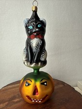 Christopher Radko Halloween Kitty Patch 1998 Germany 7.5” Black Cat Pumpkin HTF