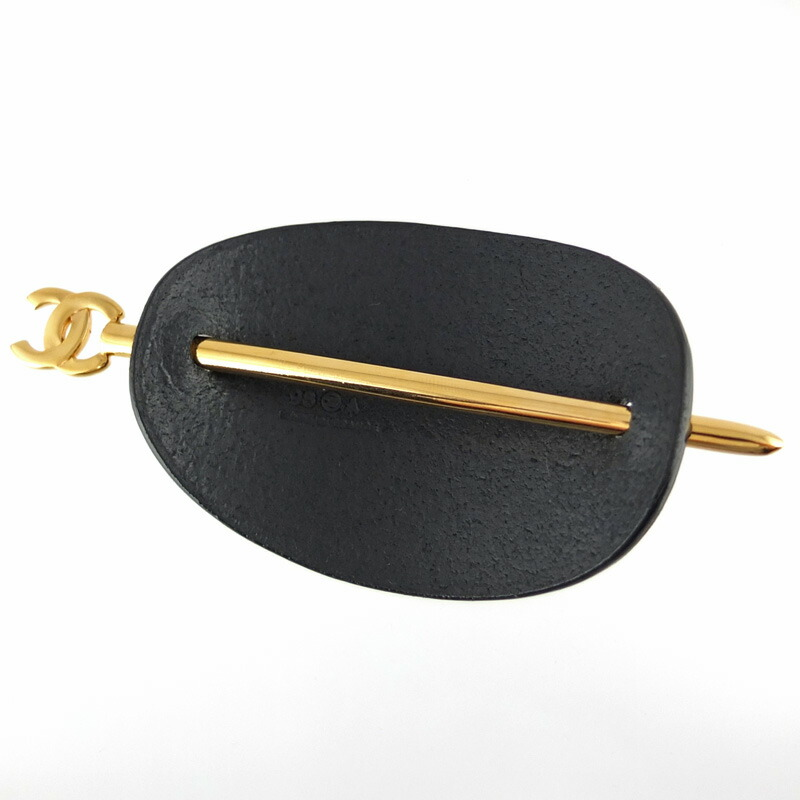 CHANEL Camellia Hair Pin Kanzashi Hair Accessory Black Gold With