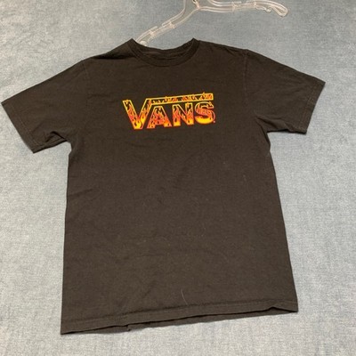 Vans T Shirt Youth XL Black Flame Graphic Print Cotton Tee Casual Wear Crew Neck