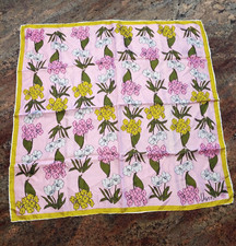 Vera Neumann Pink Yellow Floral All Silk Handrolled Square Ladybug Scarf 22"
