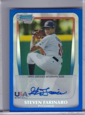2011 BOWMAN CHROME #AA-SF STEVEN FARINARO USA AUTO. ROOKIE BLUE REFRACTOR 95/99