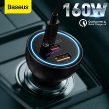 For iPhone Samsung 160W Car Charger Fast Charging Type-C USB 3 Ports