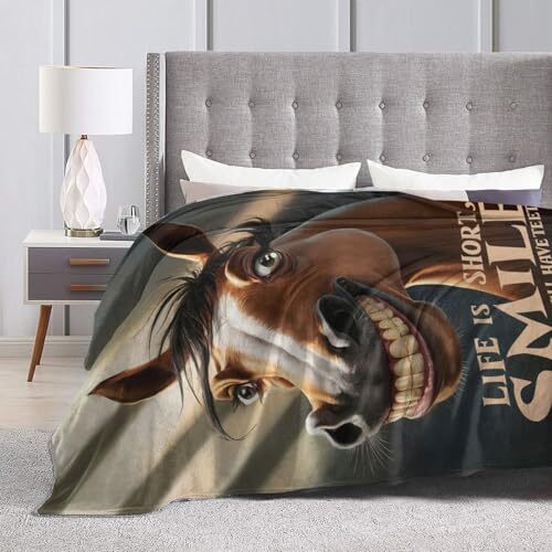 Funny Horse Throw Blanket Soft Fleece Blanket Men Women Gift for Kids Boys - Picture 4 of 6