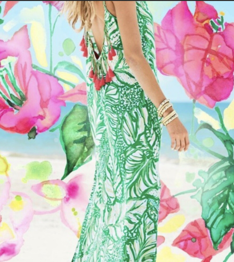 Lilly Pulitzer Allair Maxi Beach Dress Toucan Green Coca Loca Size Large EUC image 6