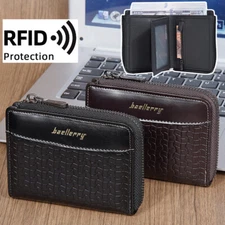 RFID Blocking Mens Slim Front Pocket Wallet Leather Bifold ID/Credit Card Holder