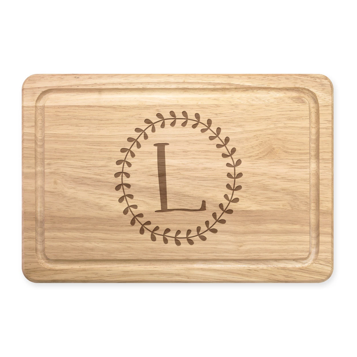 Rectangular Wooden Cutting Board With Letter L And Floral Garland - Flowers