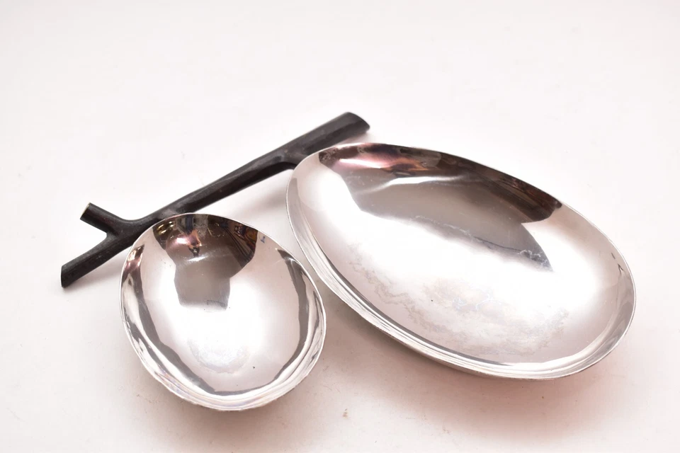 Michael Aram Pod Bronzed Botanical Branch Double Condiment Silver Olive Nut Dish - Image 2 of 4