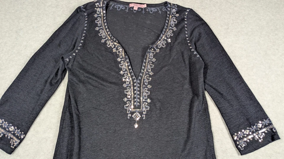 Vestido para mujer Calypso St Barth pequeño 100 % lino lentejuelas borla dobladillo encubrimiento Foto 2 de 4