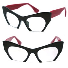 New Women Cat Eye Cropped Clear Lens Half Rims Frame Fashion Sunglasses - Pink