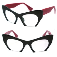 New Women Cat Eye Cropped Clear Lens Half Rims Frame Fashion Sunglasses - Pink