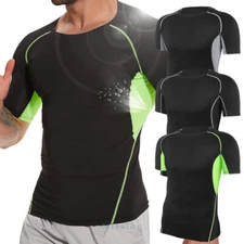 Men Compression Shirts Shorts Sleeve Athletic Workout Base Layer Quick Dry Vest